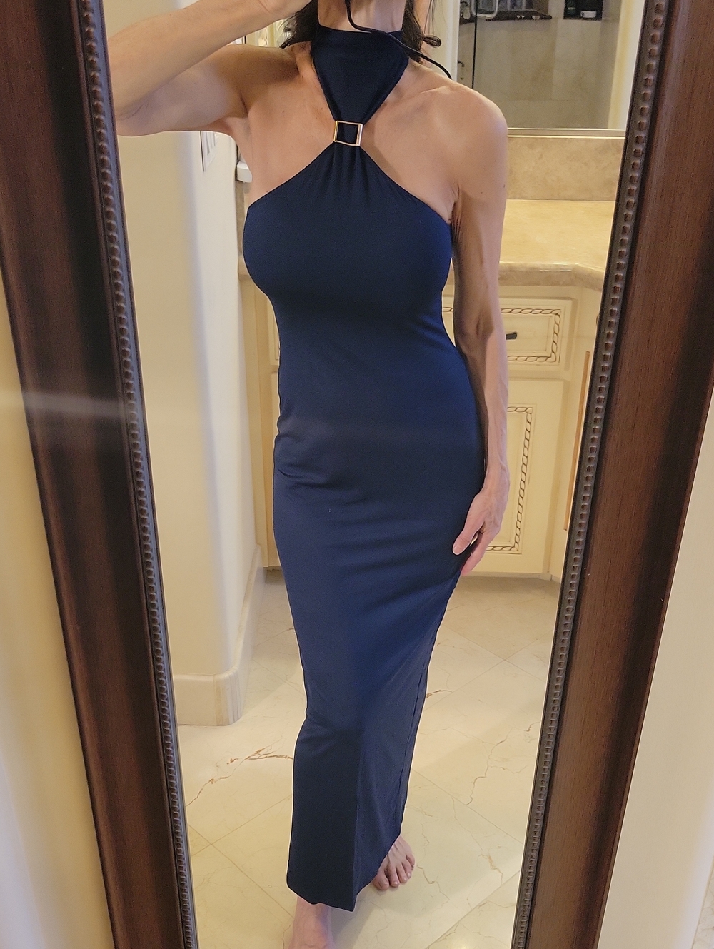 Shein Sleeveless Navy Halter Maxi Dress with Buckle Detail, XS - Picture 2 of 16